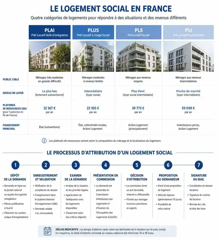 Infographie explicative sur les catégories de logement social et le processus d'attribution