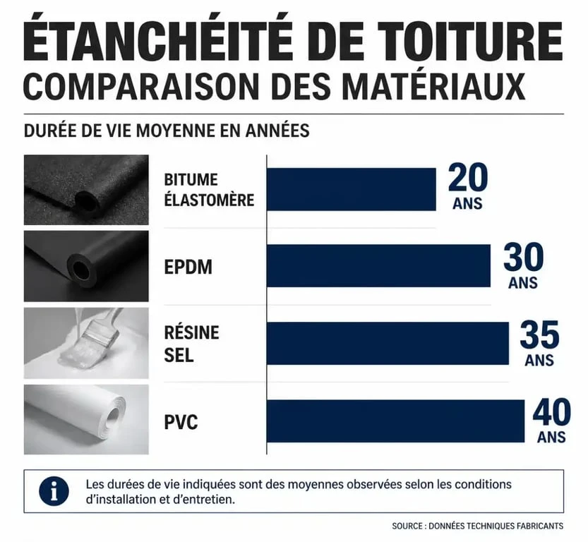 Comparatif des matériaux pour l'étanchéité des toitures : durée de vie et caractéristiques