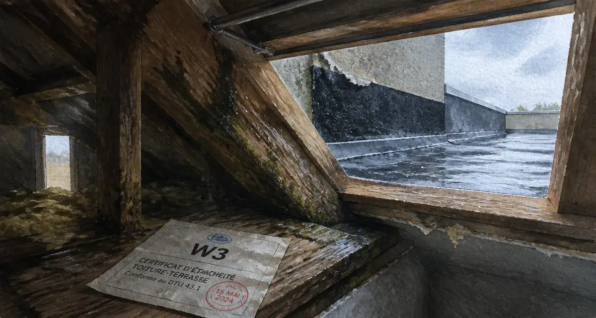 Étanchéité des toitures : charpente humide près d’une membrane bitumineuse