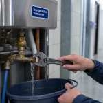 Installation fontaine à eau : technicien raccorde des tuyaux et un té de dérivation