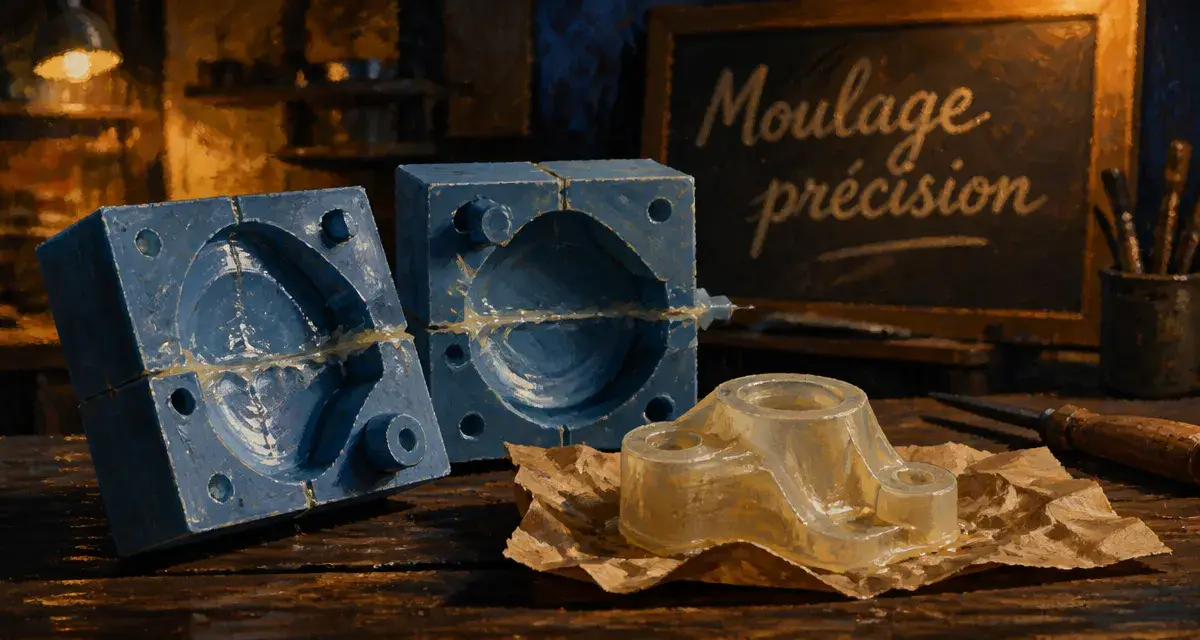 Le moulage : moule silicone ouvert pour pièce en résine, atelier de fonderie