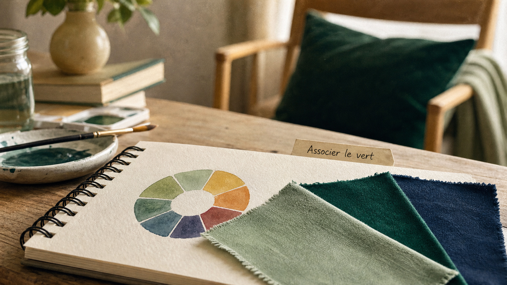 Le vert se marie avec quelle couleur : vert forêt, sauge et émeraude avec tissus et palette