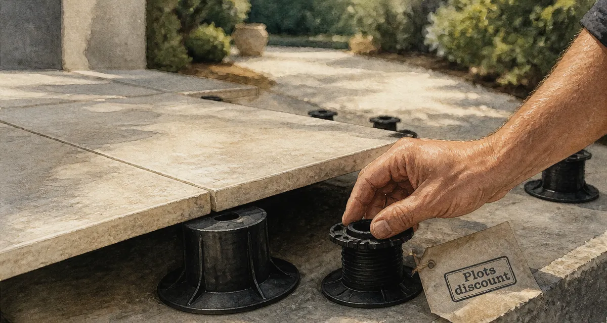 Terrasse sur plots discount réglables 8 à 230 mm, dalles grès cérame