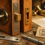 Serrure bec de cane sur porte intérieure en bois