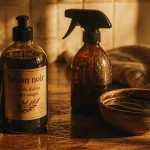 Utilisation du savon noir : bouteille, éponge et pâte pour nettoyer la maison