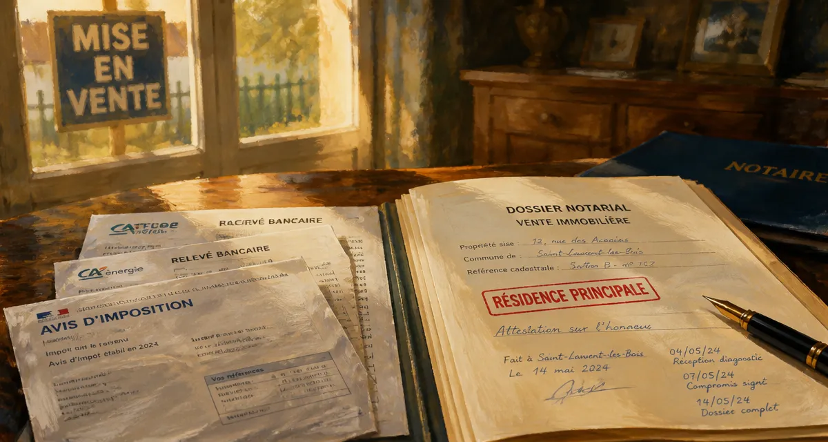Vente residence principale impots : preuves et délai 1 an, dossier notarial