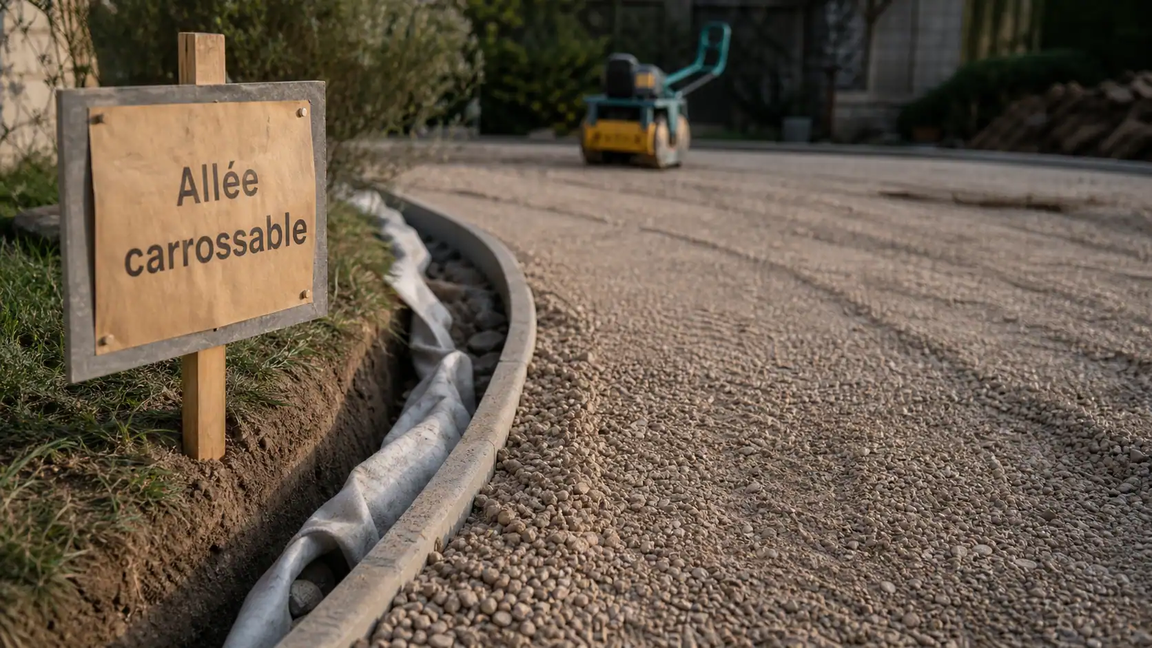 Allée carrossable pas chere : gravier stabilisé, fondation et drainage