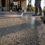 béton lavé sur allée, granulats apparents et rendu texturé