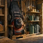 Cabane à outil de jardin en bois traité, rangement d’outils et quincaillerie