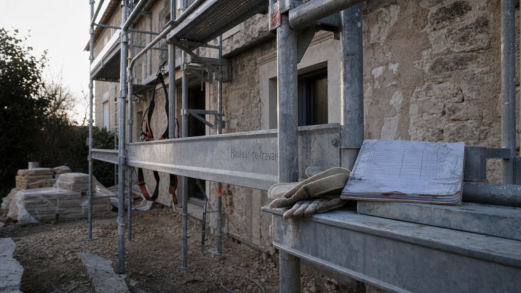 Echafaudage fixe sur façade, ancrages et hauteur de travail