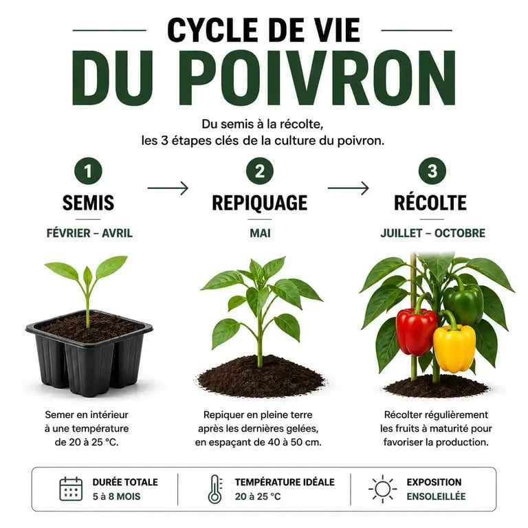 Calendrier de culture et saison du poivron : semis, plantation et récolte