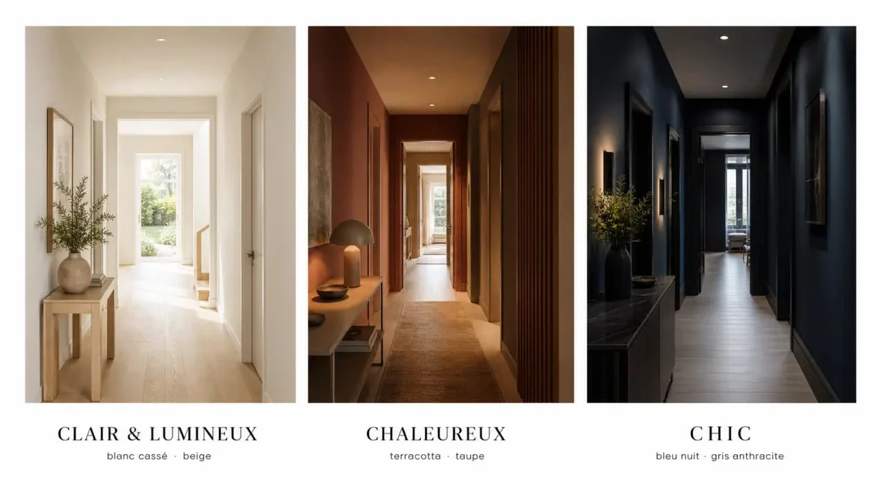 Couleur peinture pour couloir : trois ambiances de peinture pour un couloir clair, chaleureux et chic