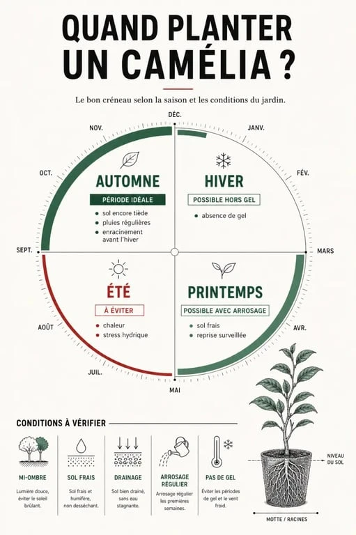 Quand planter un camelia : calendrier de plantation par saison et conditions de réussite