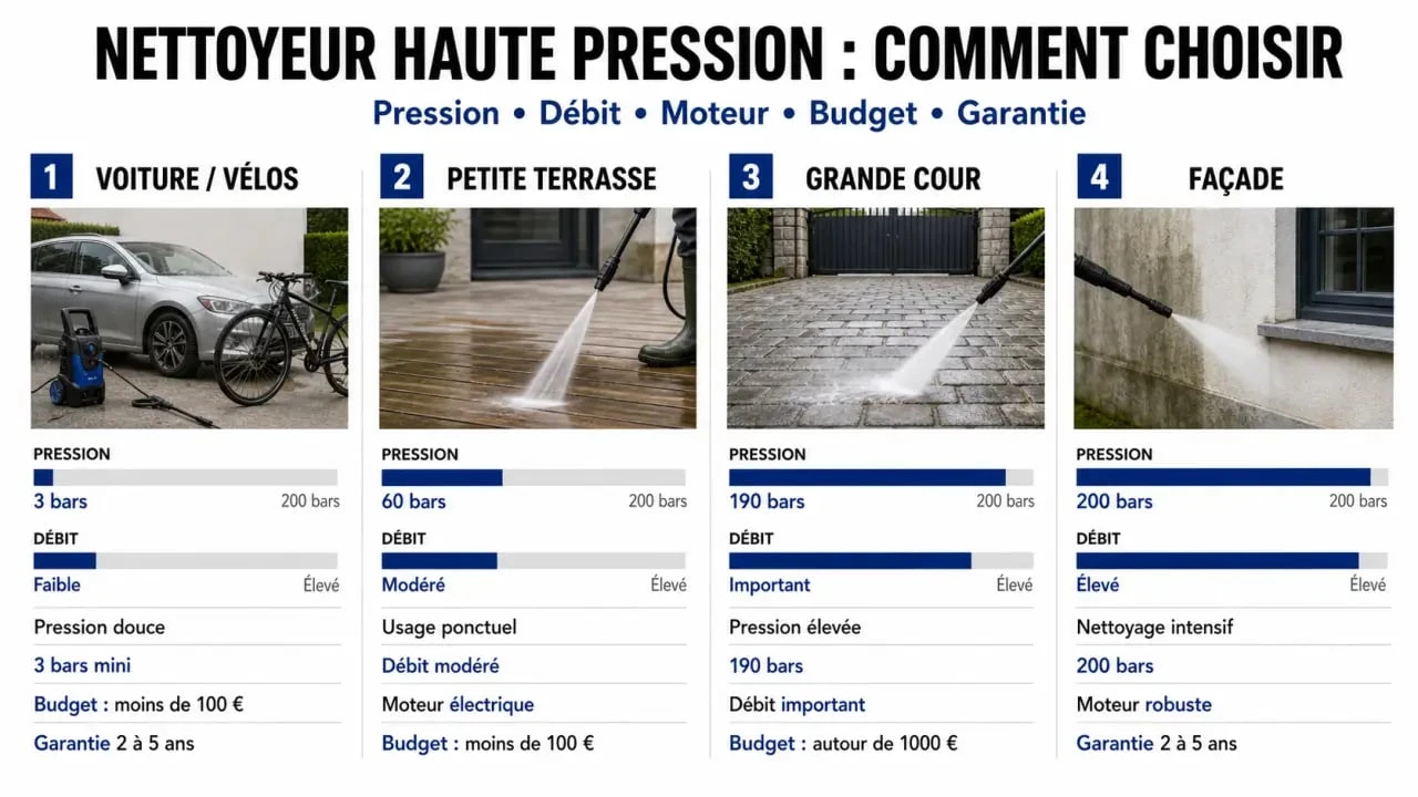Comparatif nettoyeur haute pression achat selon l’usage, la pression et le budget