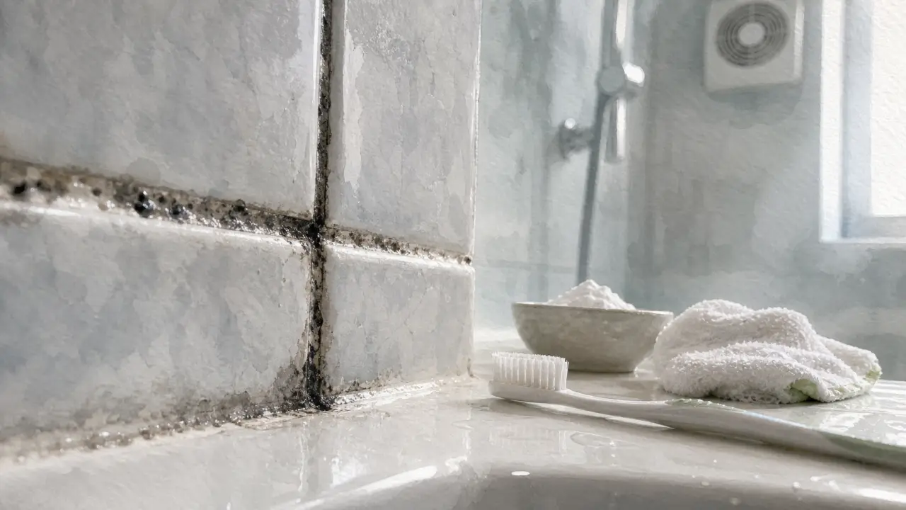Nettoyer la moisissure salle de bain : joint de carrelage noirci