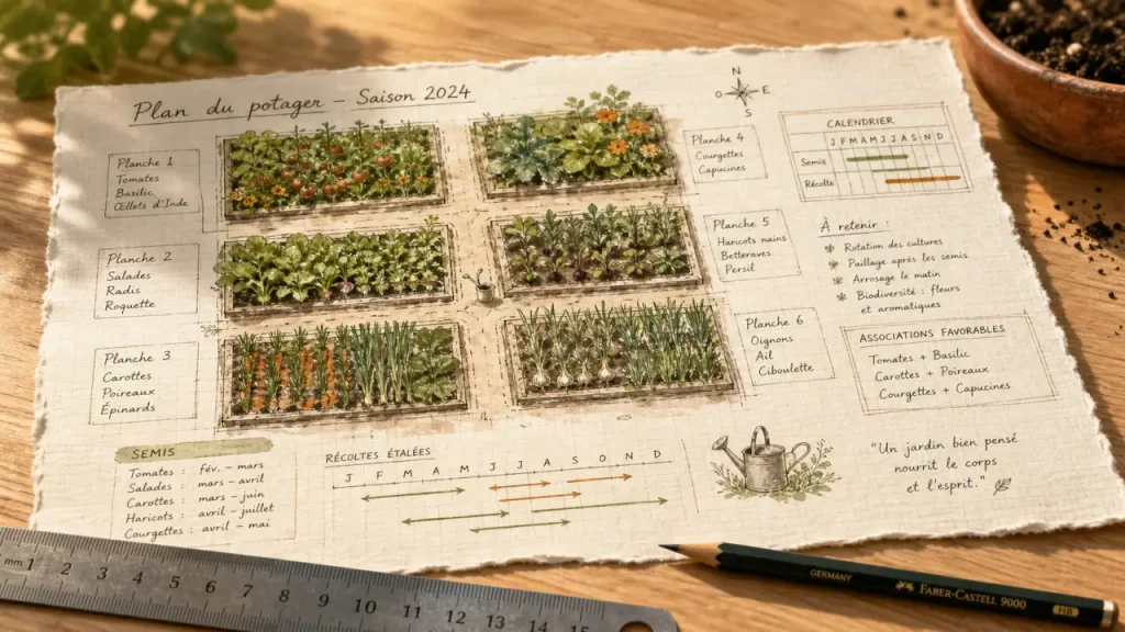 Plan de potager : surface, temps disponible et rotations pour jardiner sans improviser