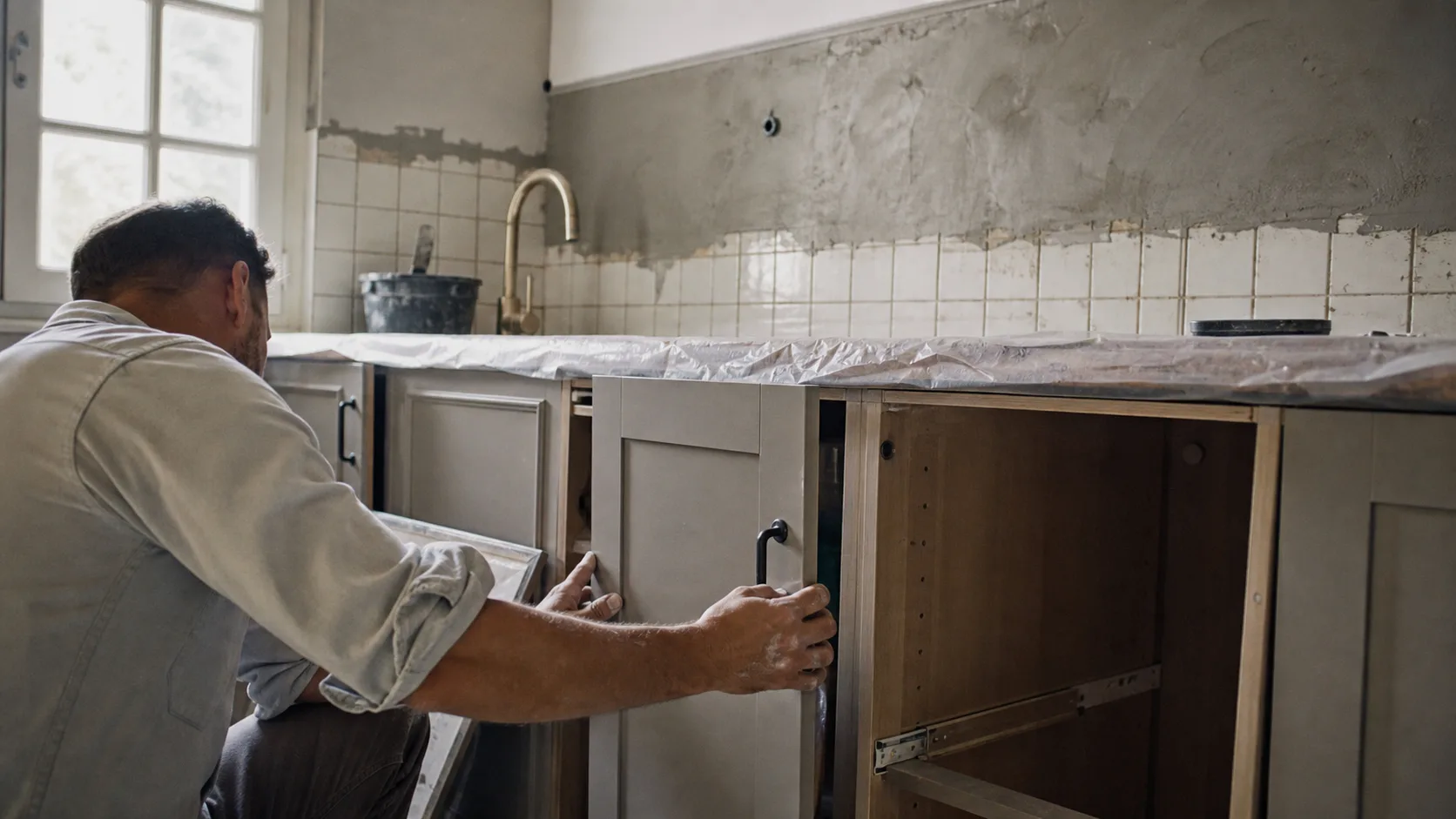 Rénover sa cuisine sans changer les meubles : façade et poignée noires, crédence modernisée