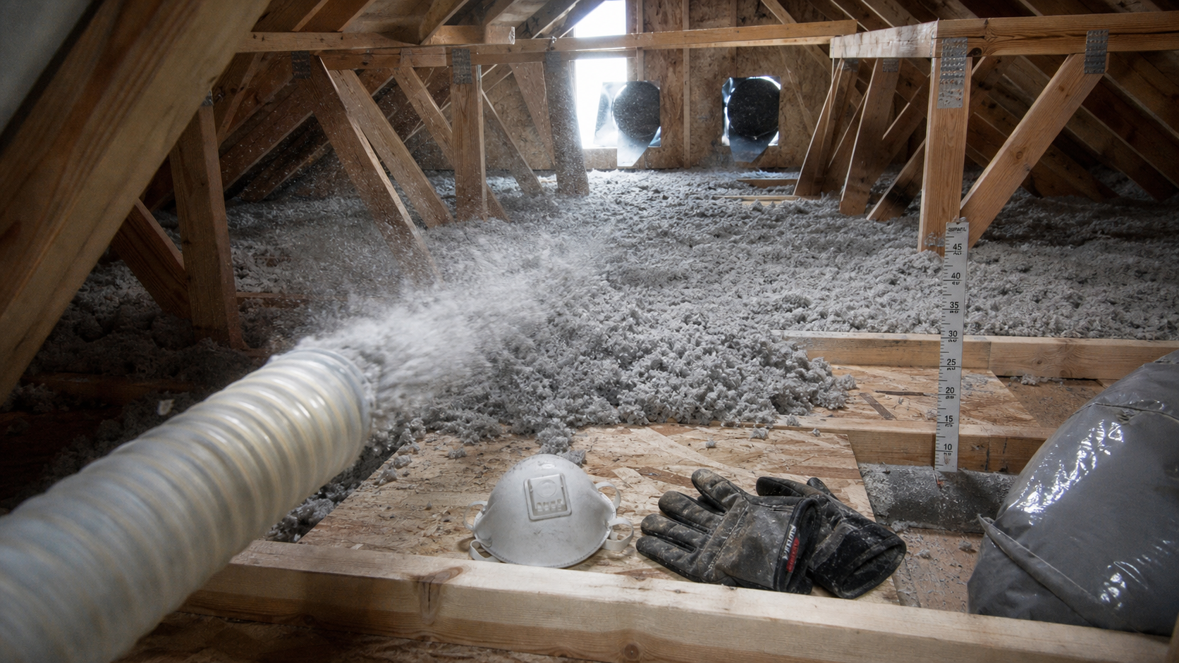 Souffler laine de roche avec machine pneumatique : 33 cm en combles