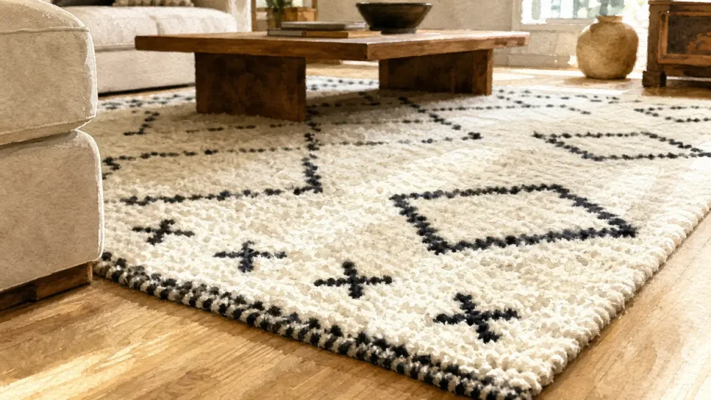 Tapis berbère blanc et noir : motifs, laine et erreurs à éviter avant d’acheter