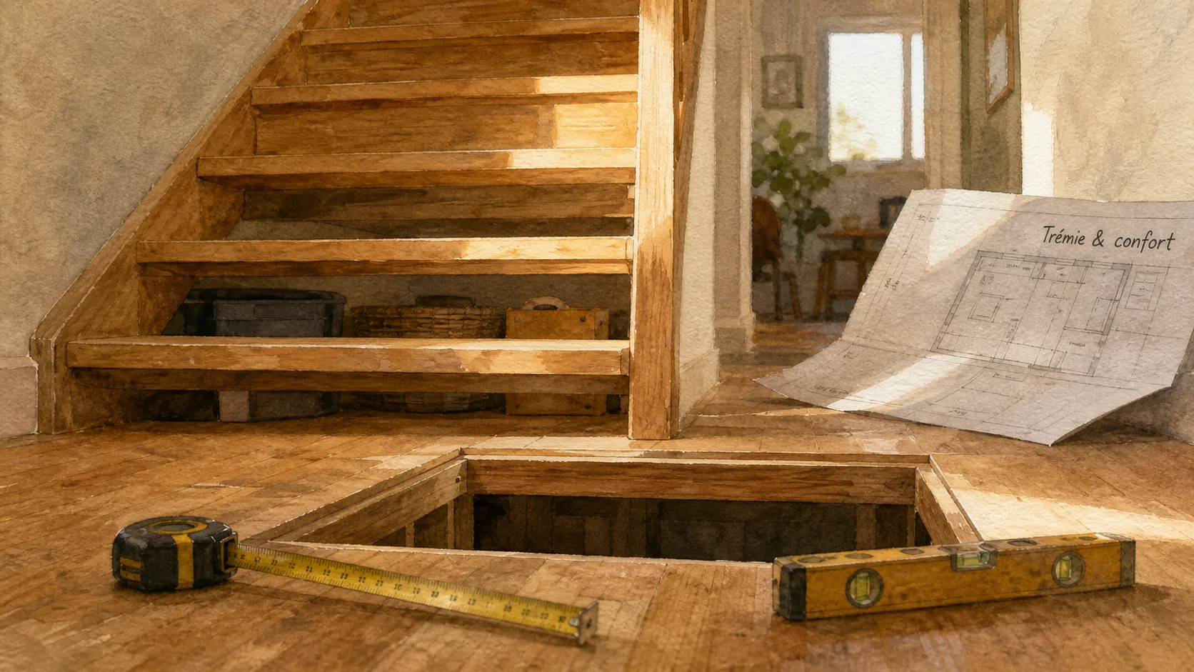 Type escalier : trémie dans le plancher, confort et usage