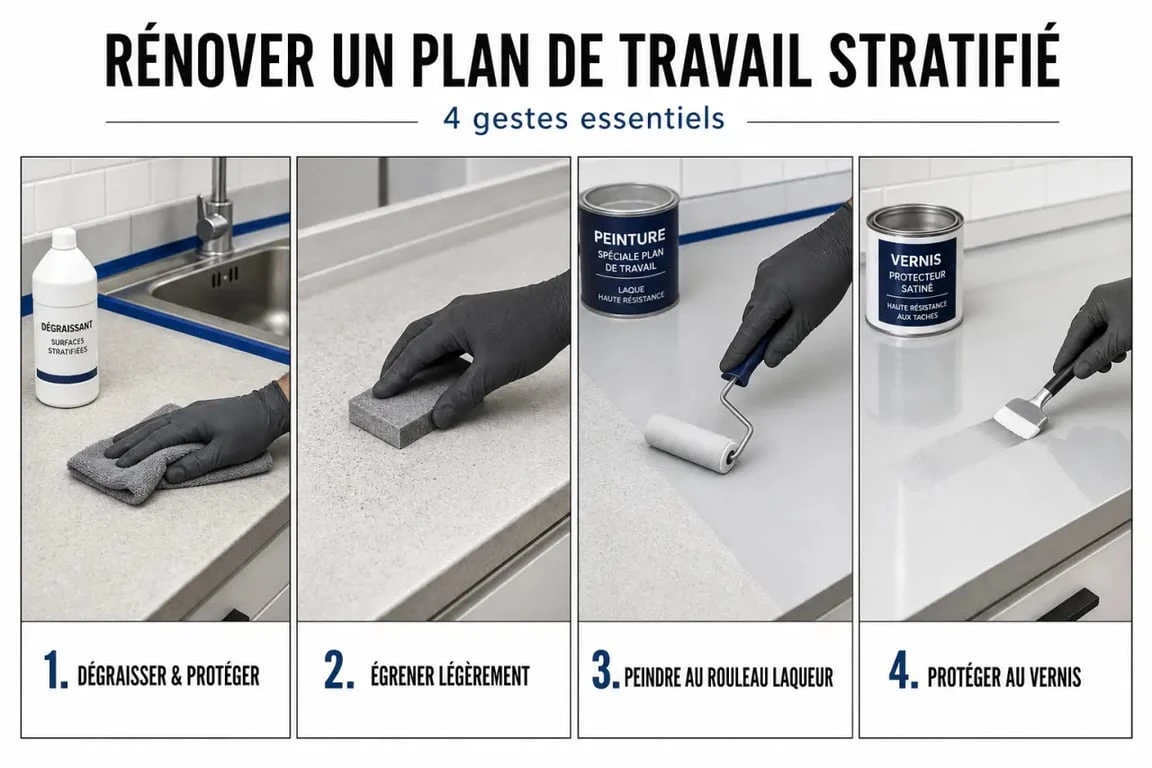 Plan de travail peinture : étapes de préparation et application pour rénover une cuisine