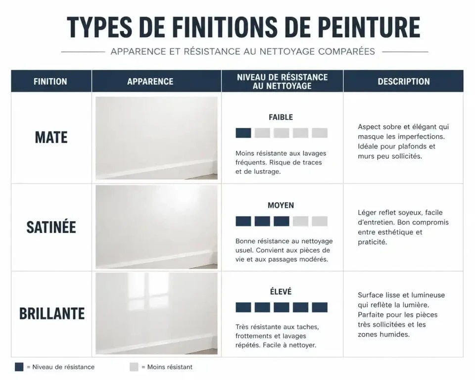 Comparatif des finitions de peinture pour le choix d'un nettoyant pour mur intérieur