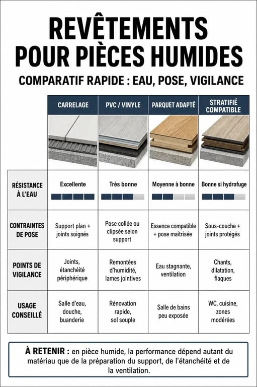 Pièces humides : comparatif des revêtements compatibles avec l’eau et la vapeur