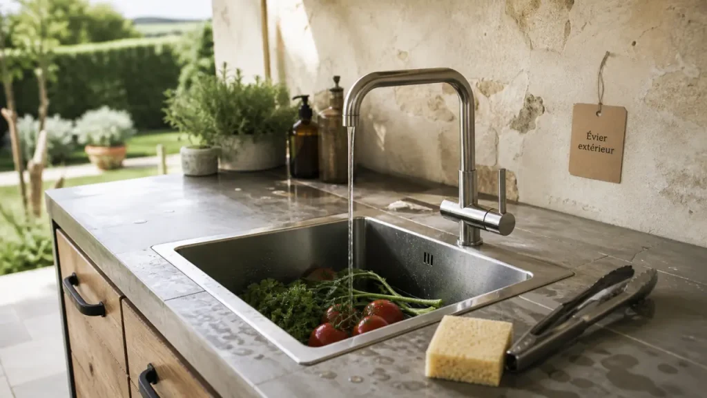 Évier pour extérieur : inox, pierre ou meuble, le bon choix selon l’usage