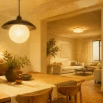 Luminaire design : suspension globe opalin et éclairage chaud 2700K
