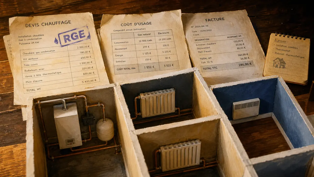 Mode de chauffage : devis et rendements chaudière centrale vs radiateur électrique, RGE