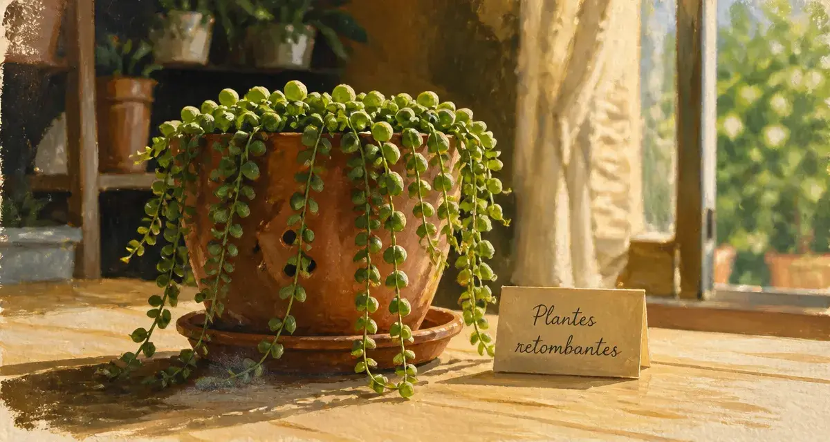 Plantes grasse retombantes en pot terre cuite, tiges retombantes