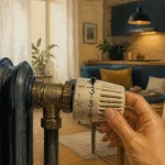 Robinets thermostatiques radiateurs réglés de 1 à 5, molette sur 3