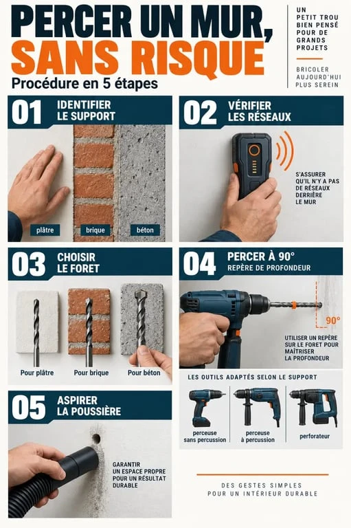 Percement mur : étapes de préparation, détection des réseaux et perçage sécurisé