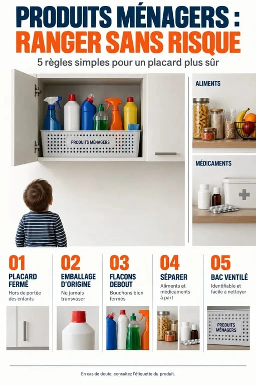 Rangement produits ménagers sécurisé dans un placard fermé