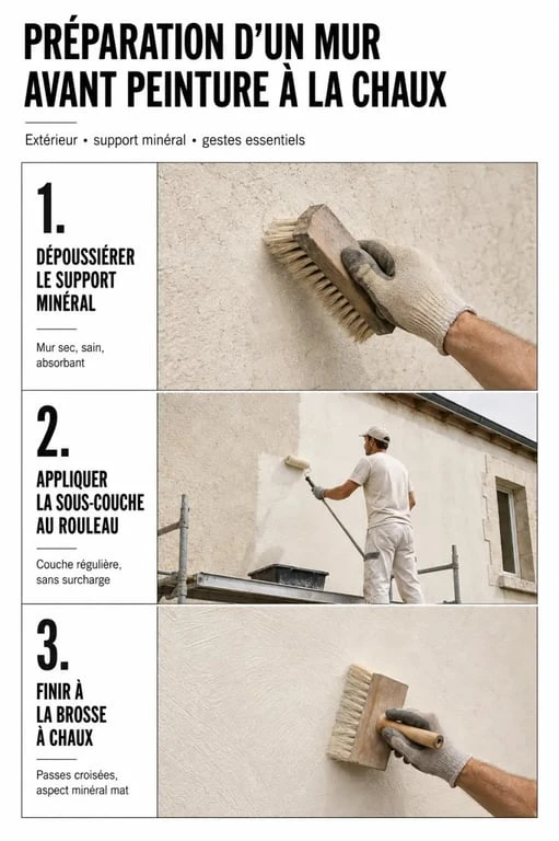 Application de peinture extérieur à la chaux sur façade ancienne avec préparation du support