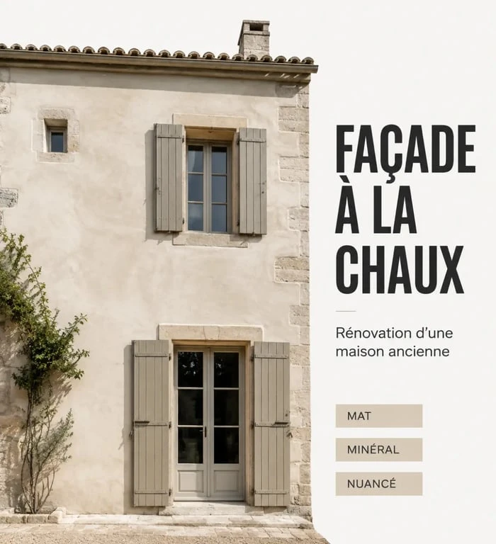 Façade rénovée avec peinture extérieur à la chaux au rendu mat et minéral