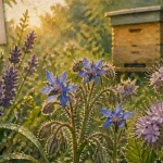 Plantes mellifères en floraison : lavande, bourrache, phacélie pour pollinisateurs