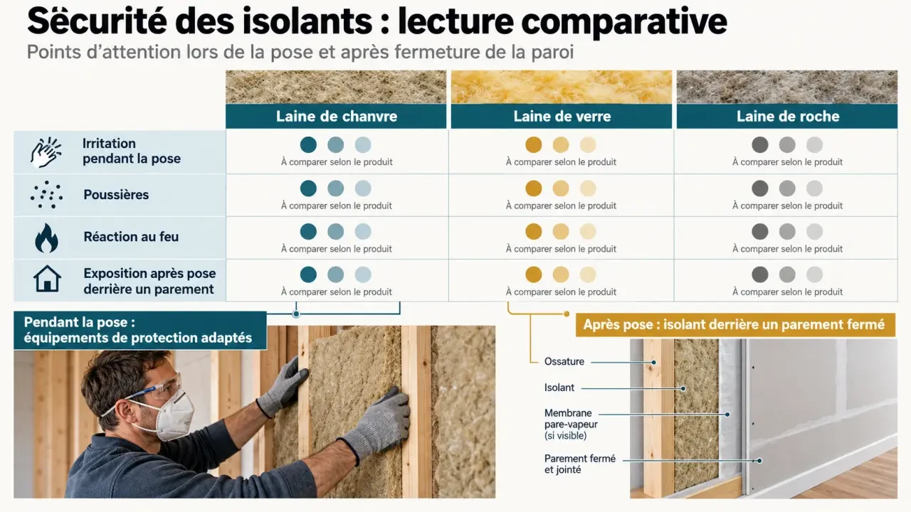 Laine de chanvre danger : infographie comparative avec la laine de verre et la laine de roche