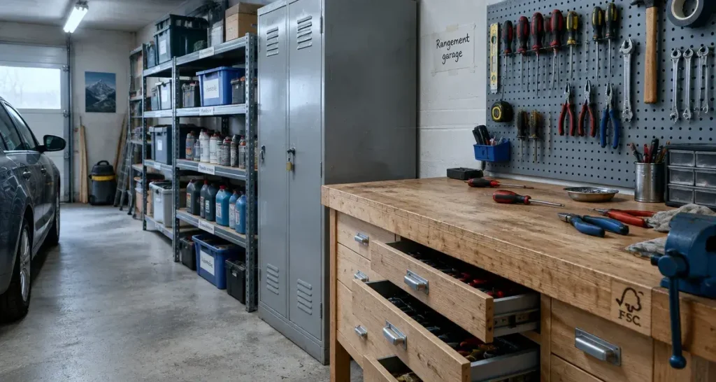 Un meuble de rangement pour garage libère le sol et garde vos outils accessibles
